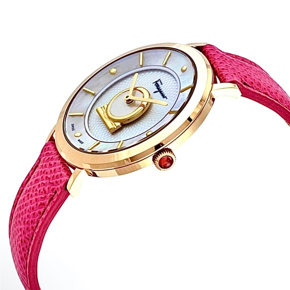 *SOLD AT AUCTION* NEW Salvatore Ferragamo Mother of Pearl & Pink Leather watch - Picture 7 of 16